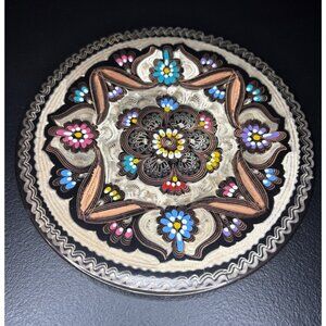 Rare Turkish Ornate Etched Copper Decorative Wall Plate 7.5" Floral Design